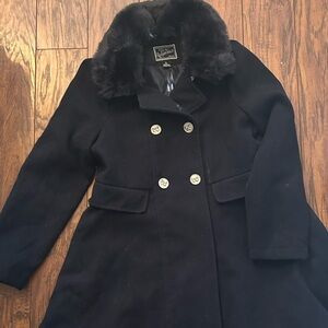 Rothschild Midnight Blue Double-Breasted Coat with Fur Collar